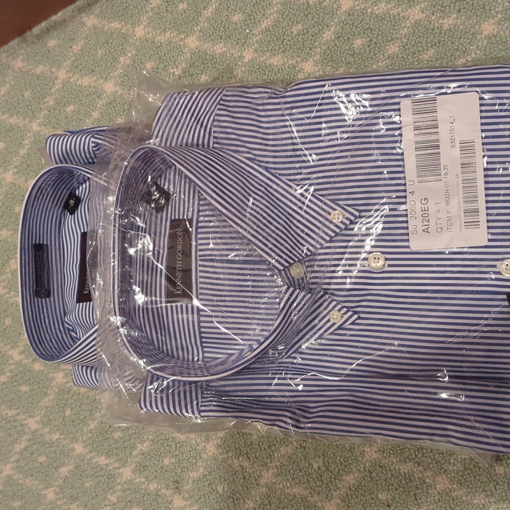 2 Kenneth Gordon blue striped Non Iron 18-35 button down shirts New 100%cotton.
